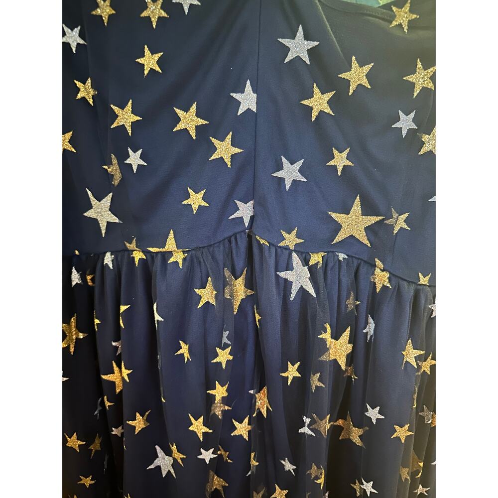 Bloomchic Plus Size 18-20/2X Blue Gold Silver Glitter Star Sweetheart Maxi Dress - Picture 3 of 8